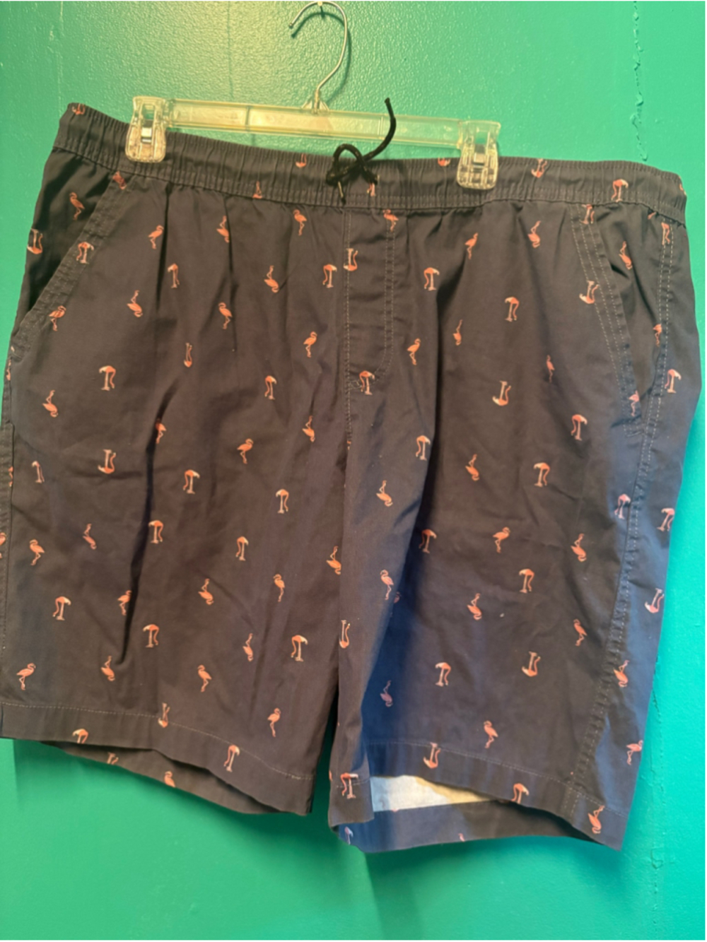 Men's George Flamingo Print Flat Front Shorts Navy Pink XL